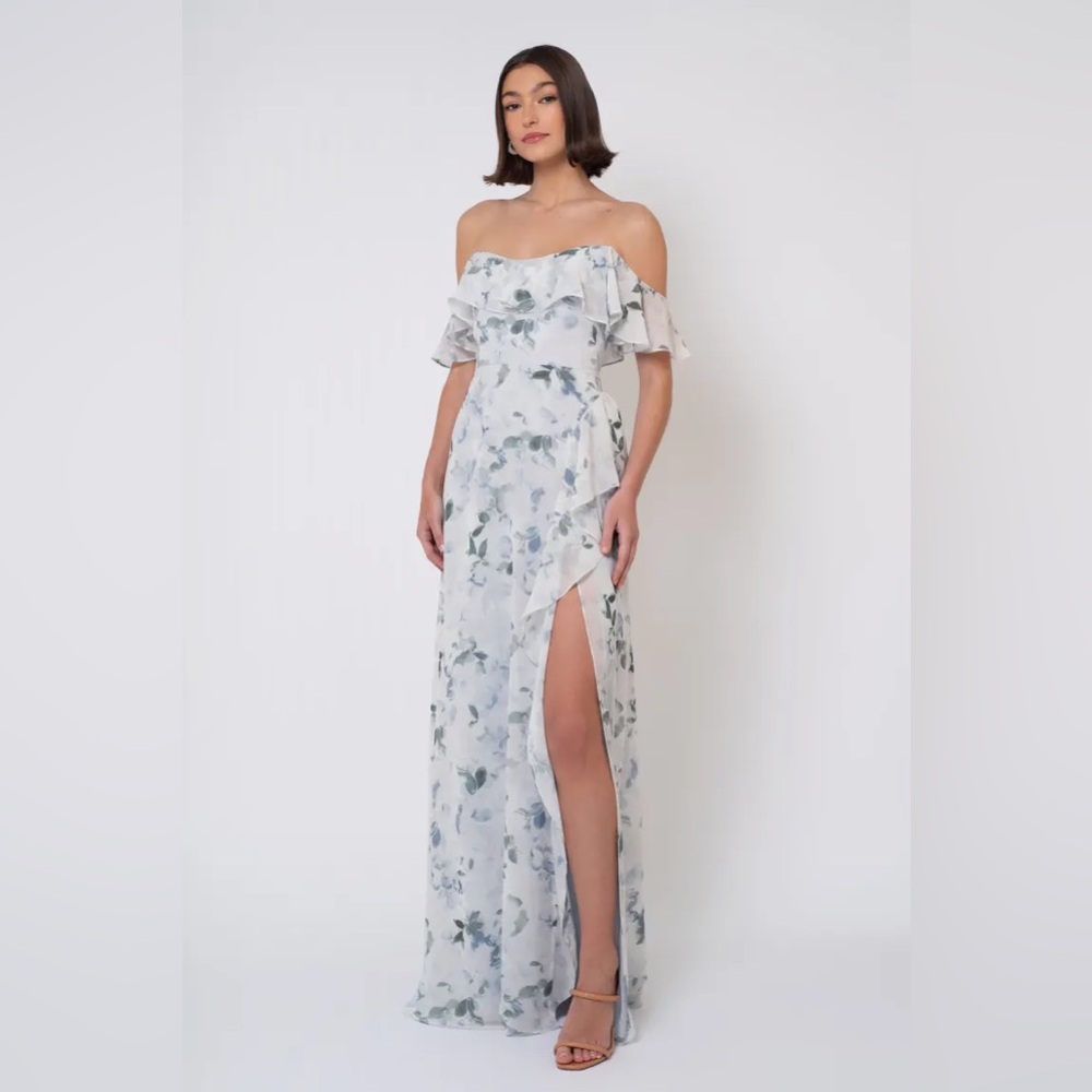 NEW - JENNY YOO - SALMA RUFFLE FLORAL DRESS - BLUE MULTI - SIZE 8